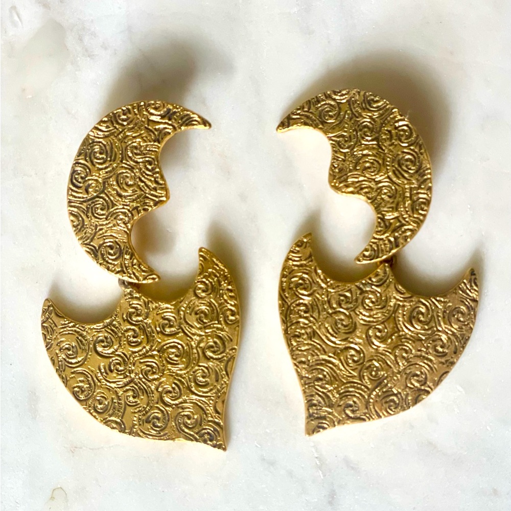 Rare Vintage Yves Saint Laurent Haute Couture Collection Gold Clip Earrings
